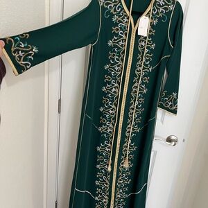 Elegant Green Moroccan Kaftan  Embroidered